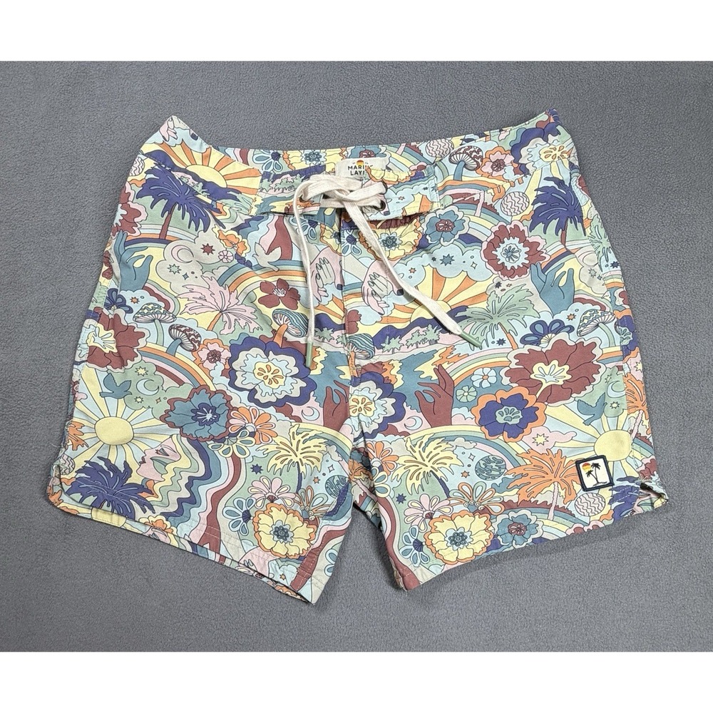 Marine Layer Board Shorts Mens 30 Groovy Print Multicolor Swim Trunks Drawstring